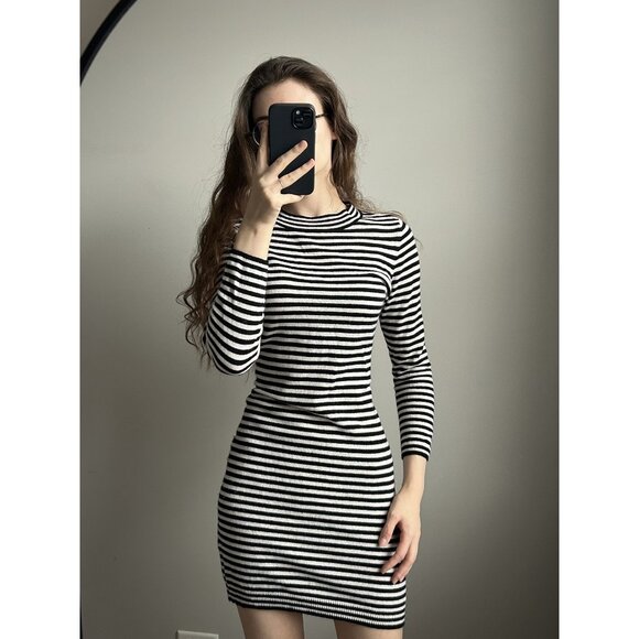 Black & White Striped Wool Cashmere Long-Sleeve Bodycon Dress Size Small – Fitte - Picture 3 of 9